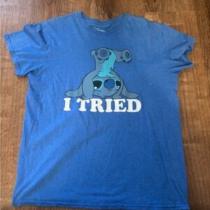 Disney Lilo & Stitch I Tried Blue Short Sleeve Cotton Blend T-Shirt Men's L
